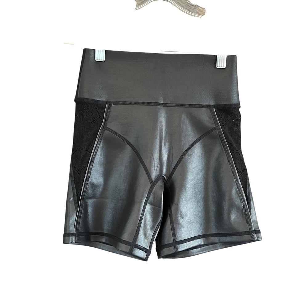 Kiki de Montparnasse Black Coated High Waisted Lace Panel Shorts XS NWT